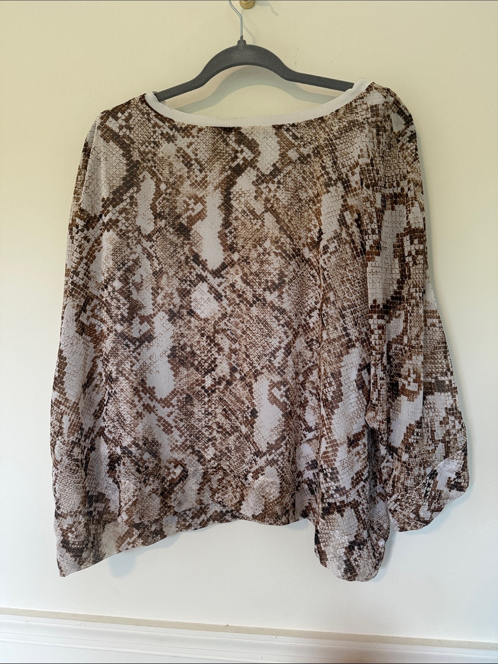 Worthington Brown and Cream Snake-Print Boatneck Blouse